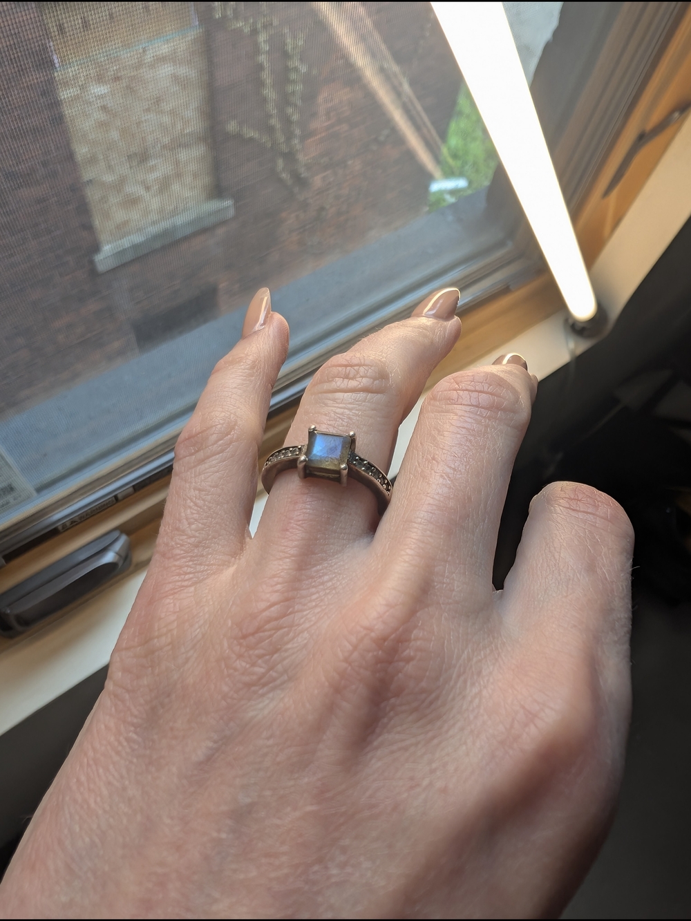 Sterling Silver Square Blue Stone Ring - Women Jewelry Size 7/7.5
